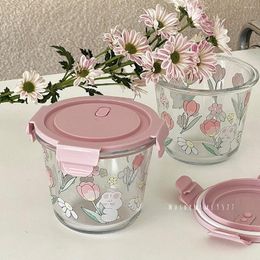 Bowls Mushrooms 9527 Hand-painted Pink Tender Sealed Large-capacity High-temperature Glass Fresh-keeping Bowl Lunch Box