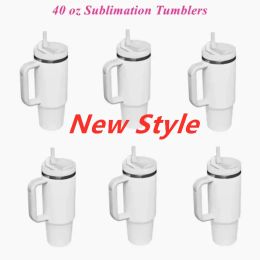 40oz Stainless Steel Sublimation Tumblers Cups With Silicone Handle Lid Straw 2nd Generation Big Capacity Travel Car Mugs Vacuum Insulated Water Bottles 315