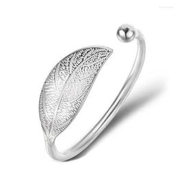 Charm Bracelets Korean Fashion Silver Plated Women's Open Leaf Adjustable Bangle Girl Party Jewelry Birthday Gift