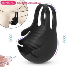 Vibrators Vibrating Penis Massager Male Chastity Cock Ring Sex Toys for Men Wireless Remote Control Testicle Vibrator Men's Masturbator 230314