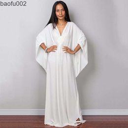 Casual Dresses Greek Goddess Pure White Long Dress ning Solid Color Black Kaftan High Waist Batwing Sleeve Maxi Dresses For Elegant Women W0315