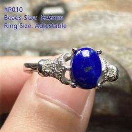 Cluster Rings Natural Royal Blue Lapis Ring For Woman Anniversary Love Gift 8x6mm Oval Beads Crystal Gemstone Adjustable Jewellery