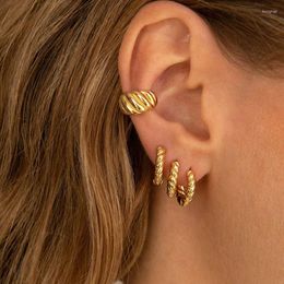 Hoop Earrings Gold Colour Twist Pattern Hyperbole Chunky Women's Punk Trend Circle Round Ear Accessories Jewellery Metal Jewellry E412