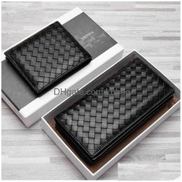 Wallets Handmade Sheep Skin Women Weave Leather Long Wallet Purse Men Bifold Knit With Card Slots T221104 Drop Delivery Bags Lage Ac Dhxvz