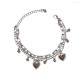 Charm Bracelets Fashion Double Chain Heart-shaped Pendant Bracelet Cool Trend Street Po Accessories Women's Hip-hop Party Jewelry