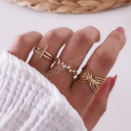 Creative Women's Rings Set Gold Color Geometric Crystal Hollow Finger Ring Fashion Jewelry Accessories