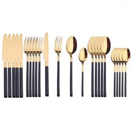 Dinnerware Sets 24Pcs/set Black Gold Cutlery Set 18/10 Stainless Steel Silverware Flatware Dinner Knife Fork Spoon Dishwasher Safe