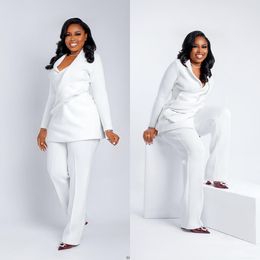 White Ruffles Women Blazer Suits skräddarsydda Lady Pants Set Prom Formal Guest Wear för bröllop 2 stycken