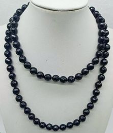 Chains Fine 10mm Faceted Black Agate Round Beads Necklace 36 Inch Women's Jewellery