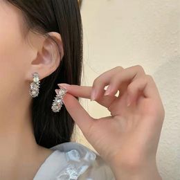 Hoop Earrings Temperament Crystal C Type For Women Korean Color Rhinestones Round Statement Jewelry Wedding Fashion Earring 2023