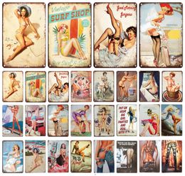 Pin Up Girl Poster Tin Sign Sexy Girl Metal Painting Vintage Young Woman Girls Iron Painting Home Bedroom Wall Stickers Decor Personalised Metal signs 30X20CM