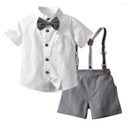 Clothing Sets Toddler Kids Set Summer Boys Baby Children Cotton White Shirt With Bow Grey Shorts 4 PCS Formal Party Costume