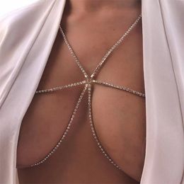 Festive Versatile Multi-layer Crossing Body Chain Sexy Super Shiny Full Diamond Neck Breast Chain Women's Jewelry Body Chains