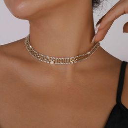 Chokers Unique Geometric Rhinestones Square Chain Necklace for Women Vintage Crystal Hollow Out Clavicle Link Aesthetic Neck Jewellery New Y2303