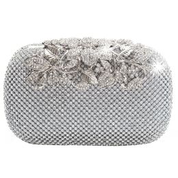 Evening Bags Unique Clasp Silver Diamante Crystal Diamond Evening bag Clutch Purse Party Bridal Prom 230316