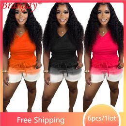Women's Tracksuits 6sets Summer Tie Dye 2 Piece Set Outfits Sexy V-neck T Shirt Shorts Suits Women Tracksuit Fashion Short Sleeve Sportswear