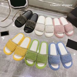 Designer Slippers Fabric Mule Sandals Women Wool Knitted Slides Summer Comfort Letters Slipper with Box