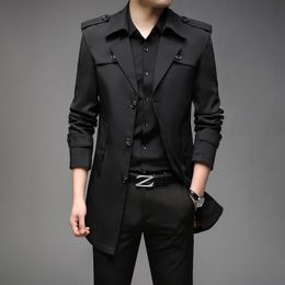 Men's Trench Coats Spring Men Trench Fashion England Style Long Trench Coats Mens Casual Outerwear Punk Jackets Windbreaker Men Korean Coat 230316