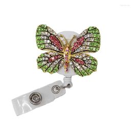 Brooches 10pcs Women Gift Sparkling Butterfly Rhinetsone Crystal Retractable Pull Reel/ID Badge Name Holder