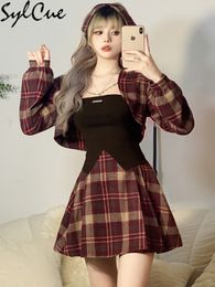 Two Piece Dress Sylcue Retro Advanced Texture Classic Trend Plaid Beautiful Mature Glamour Party Queen Extravagant Women'S Knitted Skirt Suit 230316