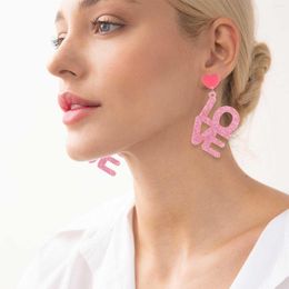 Hoop Earrings Exaggerate Personality LOVE Letter Acrylic Shining Pink Valentine's Day Accessories