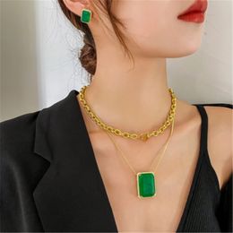 14K Gold Vintage Lab Emerald Pendant Party Wedding Pendants Chocker Necklace For Women Bridal Promise Jewellery Gift