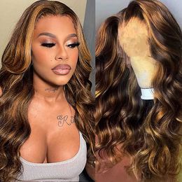 Synthetic Wigs Highlight Body Wave Synthetic Lace Front Wigs for Black Women Long Wavy Heat Resistant Fibre Hair Party Daily 230227