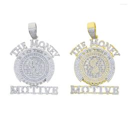 Chains Iced Out Letter The Money Motive Pendant With Full Cubic Zircon Paved Round Punk Necklaces Rope Chain Jewellery Wholesale