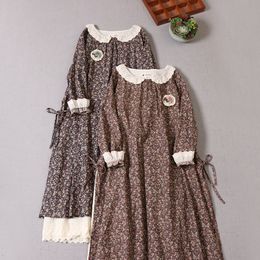 Casual Dresses Japanese Female Literary Printed Cotton Long Sleeve Dress Embroidery Autumn Midi Dress 230316