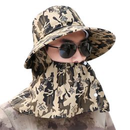 Wide Brim Hats Camouflage Bucket Hat Detachable Military Boonie With Neck Flap Outdoor Sports Camping Sun UV 360 Protection CapWide