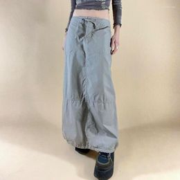 Skirts Y2K Long Aesthetic Women Drawstring Low Waist Skirt With Pockets 2000s Clothes E Girl Hippie Harajuku Streetwear