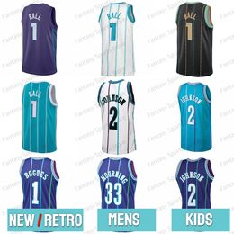 New Larry Johnson Jersey Muggsy Bogues Alonzo Mourning LaMelo Ball Throwback White Purple Teal Stitched Mens Basketball Retro Jerseys Mens Kids