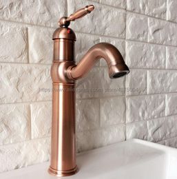 Bathroom Sink Faucets Antique Red Copper Brass Concise Faucet Finish Basin Single Handle Water Taps Nnf388