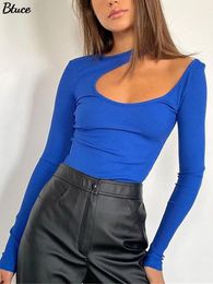 Women's Sweaters Women Y2k Ribbed Cutout Bodysuit Female Basic Sexy Hollow Out Asymmetrical Bodycon Top Casual Long Sleeve Fashion Slim T Shirts 230316