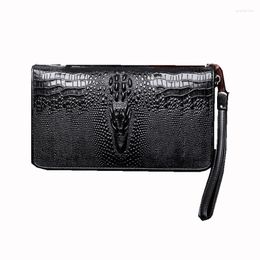 Wallets Man Crocodile Pattern Split Leather Coin Purse Mobile Phone Bag Clutch Wrist Pocket Zipper Card Holder Wallet Long