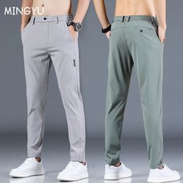 Men's Pants Mingyu Brand Summer Men's Casual Pants Men Trousers Male Pant Slim Fit Work Elastic Waist Black Green Grey Light Trousers 28-38 230316