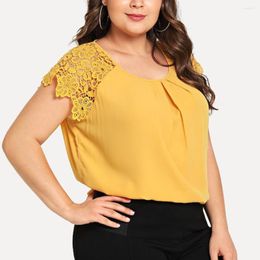Women's Blouses Plus Size Women Lace Top Blouse Summer Short Sleeve Sexy Black Yellow Green Shirts