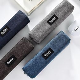 Simple Canvas Pencil Case For Male Female Students Japanese Korean Fashion Stationery Bag Solid Colour
