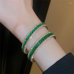 Bangle FYUAN Geometric Zircon Bracelet & Bangles For Women Green Crystal Open Cuff Bracelets Weddings Party Jewelry