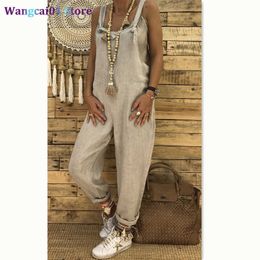 wangcai01 Women's Jumpsuits Rompers Summer Jumpsuits 2019 NEW Summer Women Casual Sevess Square Collar Dungarees Loose Strap Jumpsuits Size S-XL 0316H23