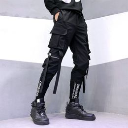 Men's Pants GODLIKEU Black Streetwear Ribbons Pockets Herem Pants Men Casual Cargo Sweatpants Male Joggers pantalon homme 230316