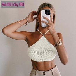 Women's Tanks Camis Meqeiss Tops Women Summer Sexy Halter Cami White Tie Up Backless Crop Top Tees Ladies Fashion Sleeveless Camisole Streetwear 230316