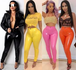 Women's Pants Capris Women Latex Faux Pu Leather Pants Trousers Push Up High Waist Skinny Pants Pencil Fall Winter Solid Color Sexy Pants Female 230316