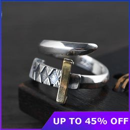 Cluster Rings Pure 925 Sterling Silver Vintage Thai Mens Ring Fashion Polishing Sword Punk Jewelry Gifts