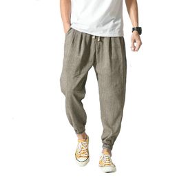 Men's Pants Summer Cotton Linen Harem Men Pants Chinese Style Joggers Men Casual Lightweight Ankle-length Male Trousers Sweatpants 230316