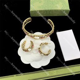 Vintage Flower Diamond Bangles Floral Gold Hoop Earrings Pink Diamond G Studs Designer Jewellery For Women Lovers Gift