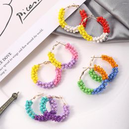 Hoop Earrings Girlgo Hand-woven Colorful Matching C-shaped Rice Bead Exaggerated Geometric Bohemian Beach Large