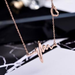 Pendant Necklaces YUN RUO Rose Gold Colour Elegant Heartbeat Necklace For Woman Girl Fashion Gift 316 L Stainless Steel Jewellery Collar