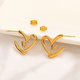 Gold Stud Brand Designers Love Letter Charm Women Stainless Steel Diamond Earring Wedding Party Jewellery Gift