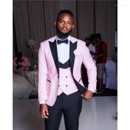 Men's Suits Pink African Men Costume Homme 3 Pieces Tuxedos Groom Wedding Tuxedo Terno Masculino De Pour Hommes Blazer Sets For Man